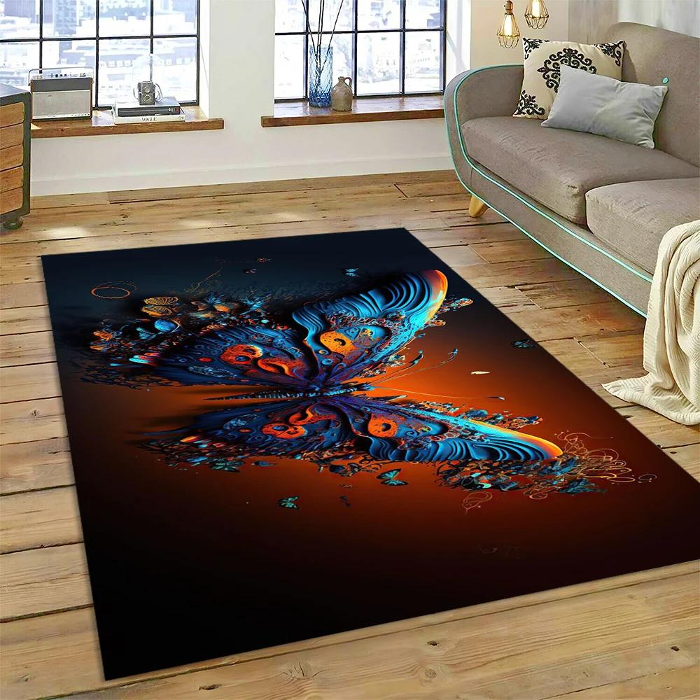 HD Fantasy Butterfly Flower Cartoon Carpet Rug for Home Living Room Bedroom Sofa Doormat Decor,Kids Area Rug Non-slip Floor Mat