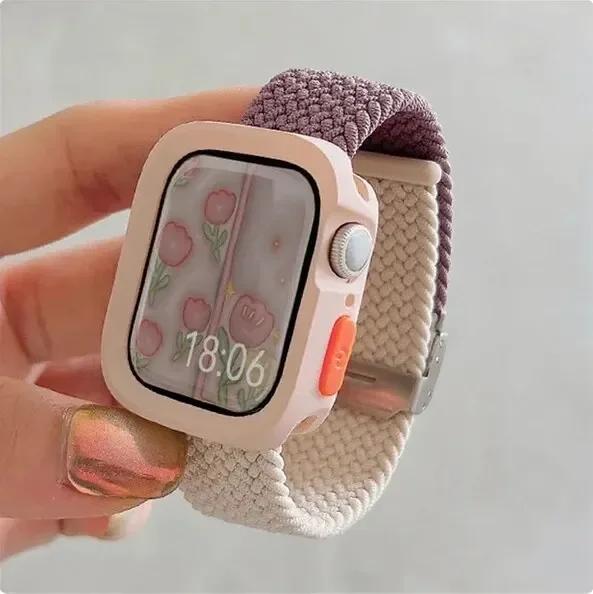 Candy Silicone Case+Strap For Apple Watch Series 9 8 7 45mm 41mm Band SE 6 5 4 44mm 40mm Nylon Correa Strap Iwatch Ultra 2 49mm
