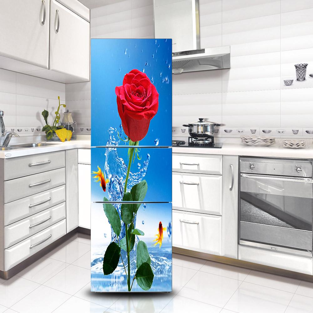 Refrigerator Wallpaper Vinyl Sticker Rose Sea Landscape Cat Fridge Door Decal Self-adhesive Kitchen Decor Wardrobe Furniture Renovation Poster