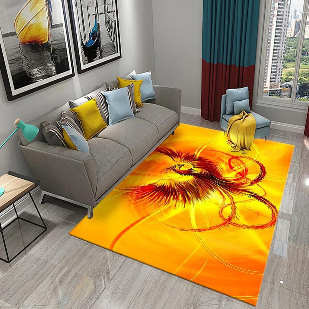 Czerwony Dywan z Feniksem 3D Dywanik Obszarowy Duży Dywan do Salonu Sypialni Dekoracja Sofy Kuchnia Łazienka Antypoślizgowa Mata Podłogowa Dywan