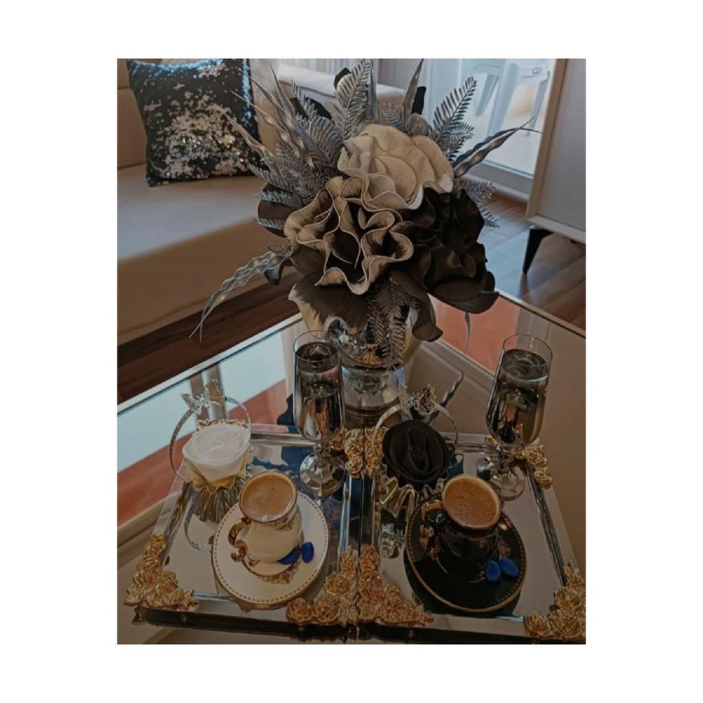 Silver Gold Detailed 18/10 Steel Coffee Presentation Tray 1 Piece