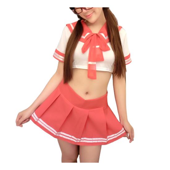 Women Crop Top Mini Pleated Skirt Stockings Schoolgirl Uniform Cosplay Costume