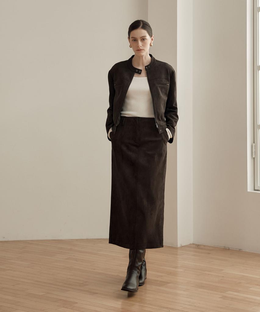 Zero Street Lezero Suede Long Skirt / Dark Brown
