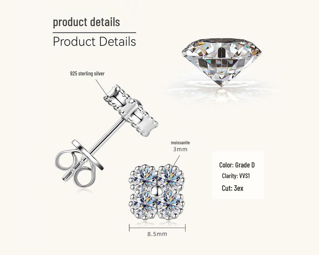 Four-Leaf Clover Necklace: Japanese & Korean Style, S925 Sterling Silver Moissanite Pendant, Gold-Plated Clavicle Chain
