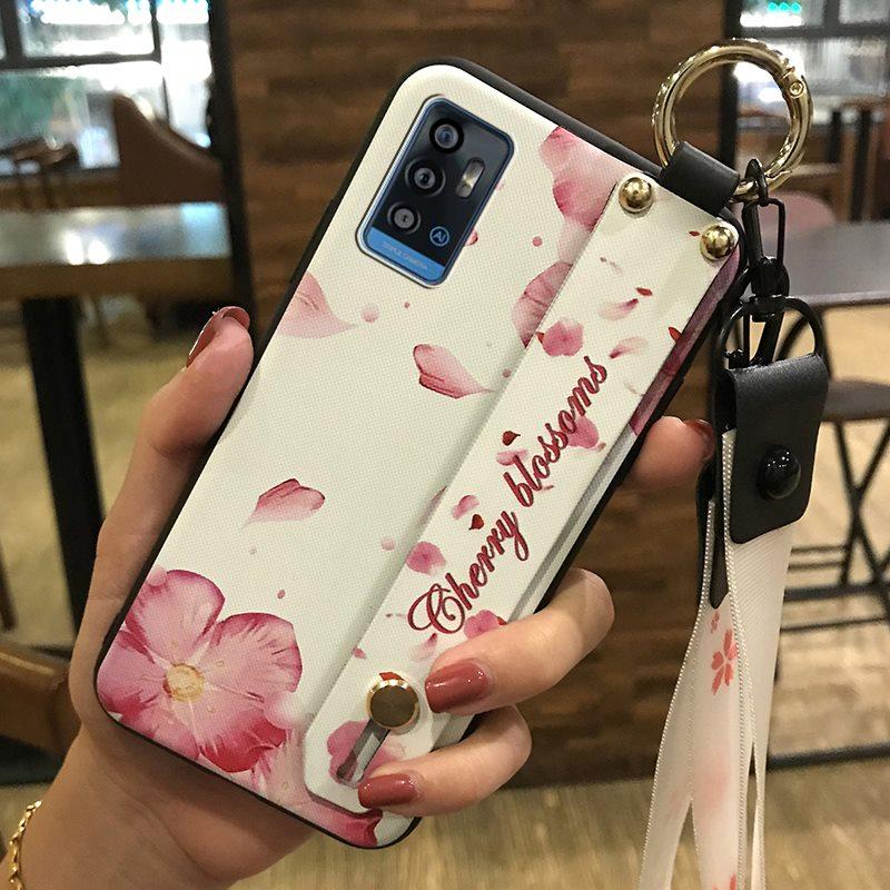 Kickstand Durable Phone Case For ZTE Blade A71/Optus X Swift 5G Back Cover Soft case Flower Fashion Design Lanyard Ring