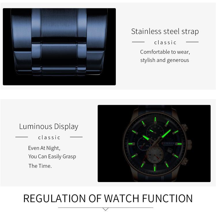 CURREN Men's Calendar Watch with Steel Business Waterproof Quartz Watch