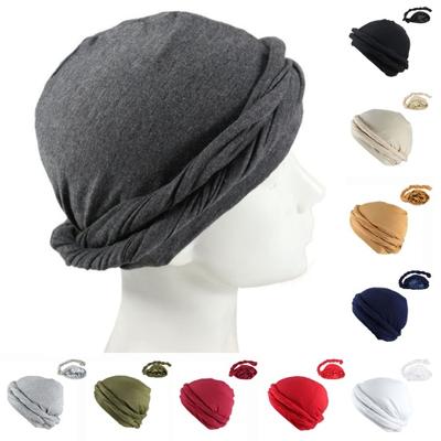 Men Autumn Winter Solid Color Turban Hat Ethnic Style Pigtail Vintage Head Wrap Warm Breathable Comfortable Pullover Hat