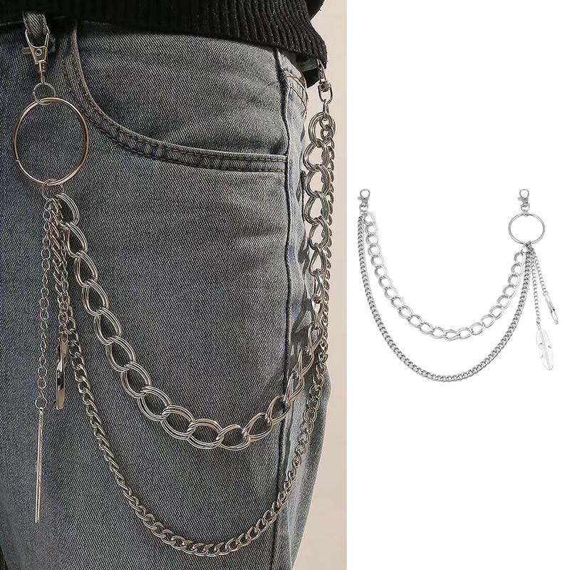 Punk Leaf Shaped Belt Chain For Jeans Pants Skirts Personalized Trouser Chain Women Men Hip Hop Tassel Pendant Decor