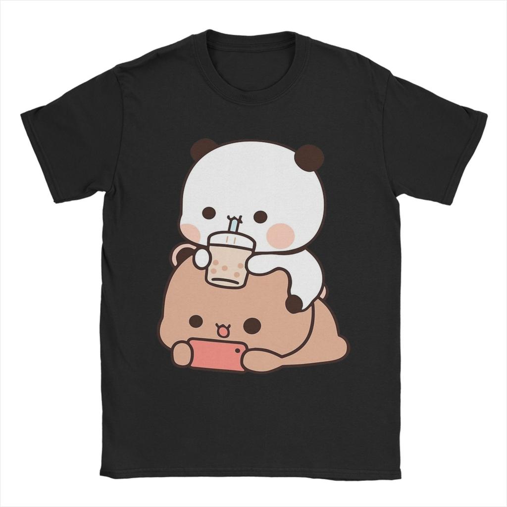 Mens Panda Bear Bubble Tea Anime Cartoon Kawaii T Shirt  Cotton Clothing Fashion Short Sleeve O Neck Tees Birthday Gift TShirt