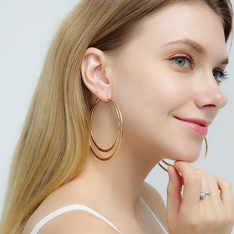 Earrings 2019 European and American new metal exaggerated earrings, geometric large circle double-layer earrings