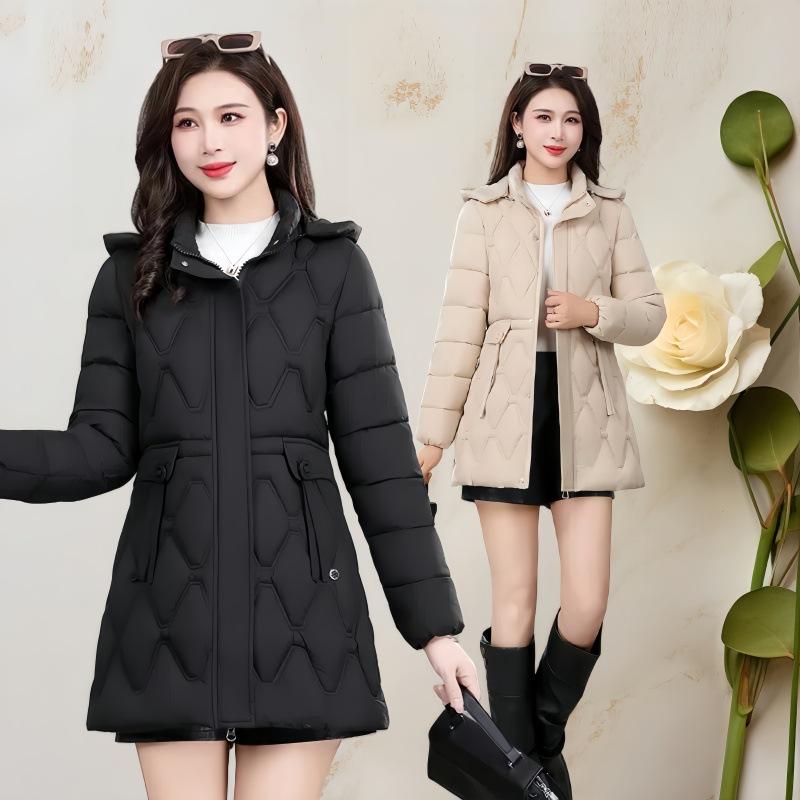 Long down cotton-padded clothes for women's new cold-proof and warm cotton-padded clothes, slim-fitting hooded cotton-padded jacket.