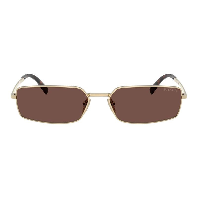Prada [Available Prescriptions] Brand Logo - Rectangular Sunglasses, Unisex Couple Style, Gold Gold 59 In Original Box and Bag