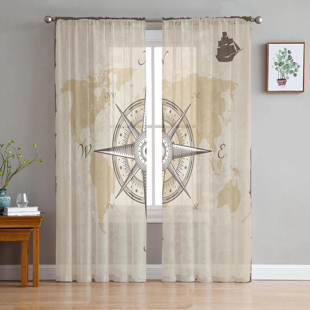 Nautical Octopus Retro Tulle Curtains For Living Room Sheer Curtain For Bedroom Kitchen Blinds Voile Curtains