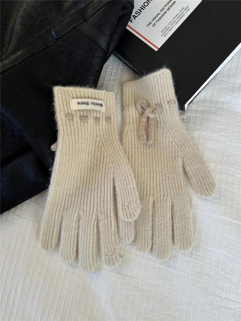 Women's Touchscreen Wool Gloves - Solid Color, Windproof, Plus Velvet, Perfect for Autumn & Winter