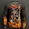 2026 neues Herbst/Winter 3D-Druck Flammen-Kratzmuster 3D-Druck Herren Rundhals-T-Shirt Langarm Locker Mode Oberteil