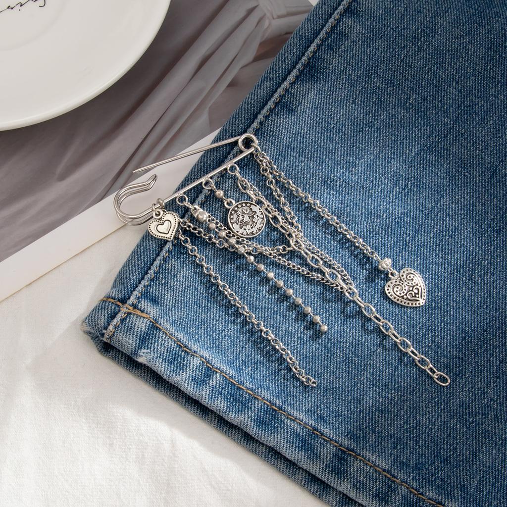 Heart Pearl Bow Brooch Detachable Tassel Fixed Clothes Pin Waist Buckle Button Clasps Trouser Leg Decorative Brooch