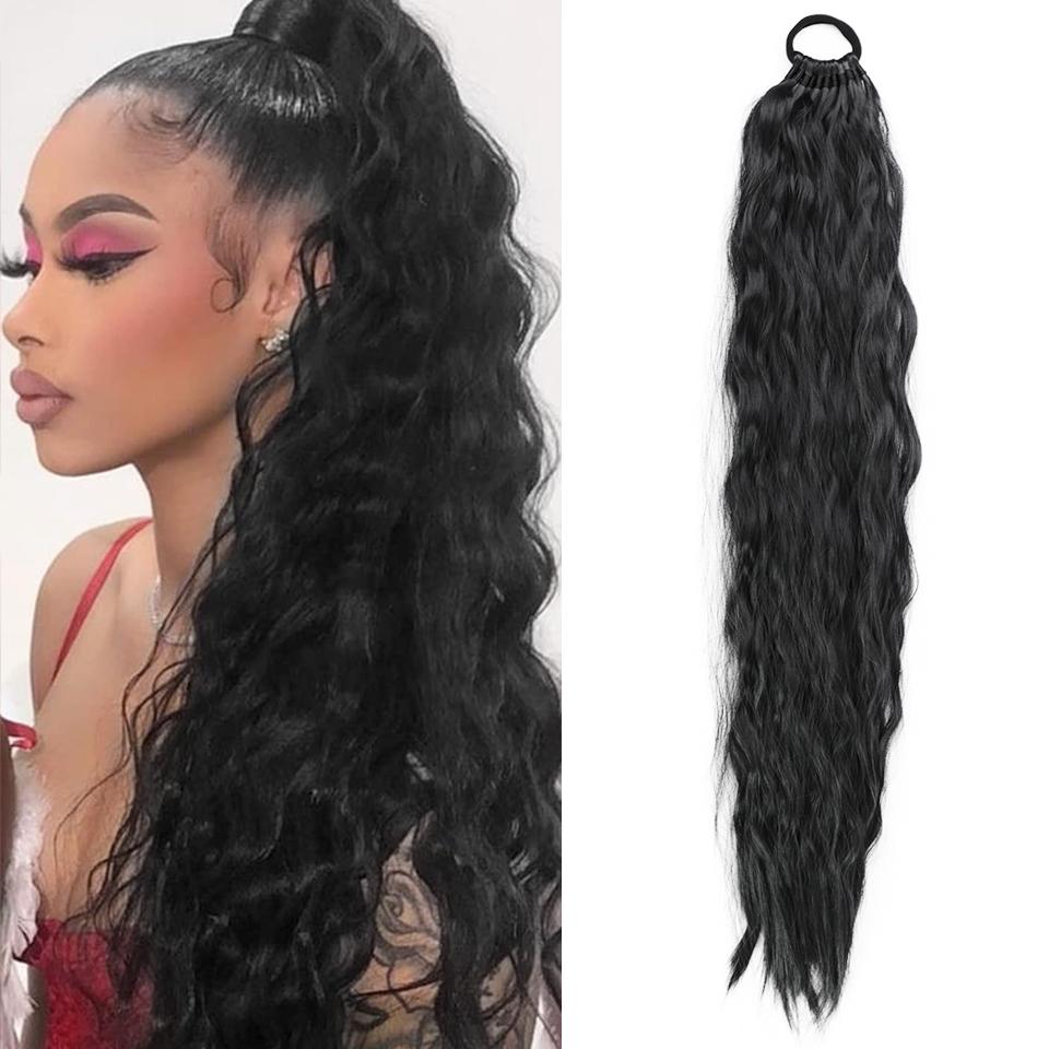 

Кучерявий довгий хвіст «Водна хвиля» Синтетичний парик на гумці Кучерявий хвіст-парик Підходить для щоденного носіння, вечірок, танців 60CM