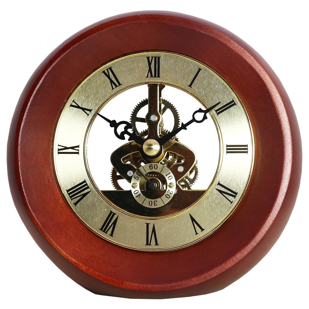 Retro Light Luxury Solid Wood Gear Unique Table Clock Transparent Rotating Elegant Digital Desk Clock Desktop Minimalist Home Decoration Ornaments