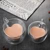170/280ml Borosilicate Double Wall Heat Resistant Glass Cup Heart Shape Coffee Tea Milk Cup with Handle for Home Office Travel