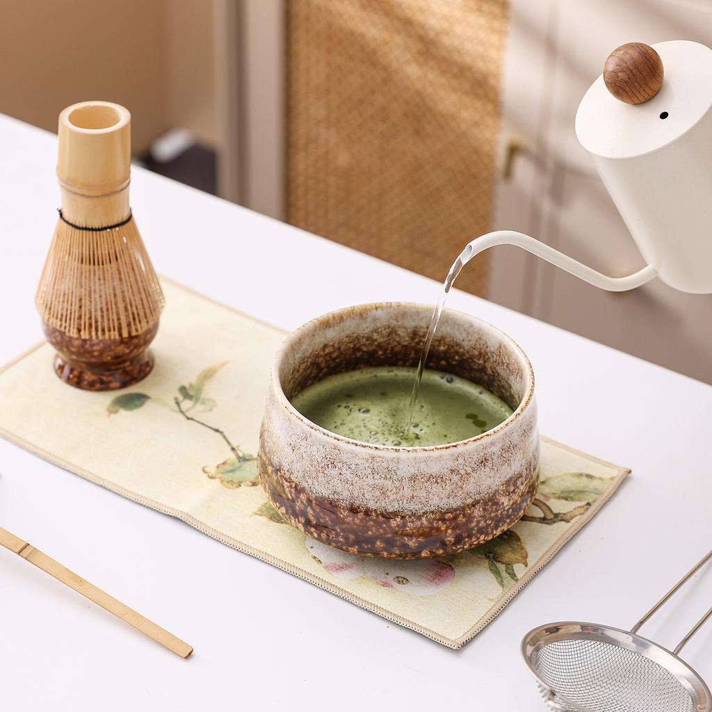 Japanese Matcha Tea Set Ceramic Chawan Bowl Whisk Holder Scoop Spoon Sieve Gift Traditional Tea Ceremony Kit for Home Restaurant