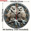 Owl Wooden Wall Clock. Round Silent Design for Living Room, Bedroom or Office. An Ideal Gift.
