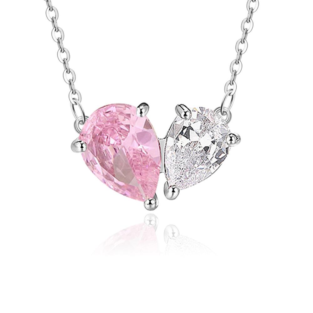 Temperament Love Jewelry Set Pink Zircon Heart Stud Earrings Necklace Design Sense High-End Light Luxury Women'S Gift