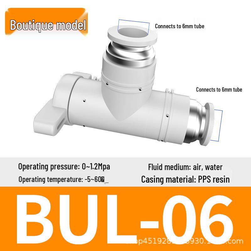 Zhuoji Pneumatic BUC-6-10 Hand Valve with 8mm Tubing, 12mm Straight-Through Air Valve, Quick-Connect Fittings.