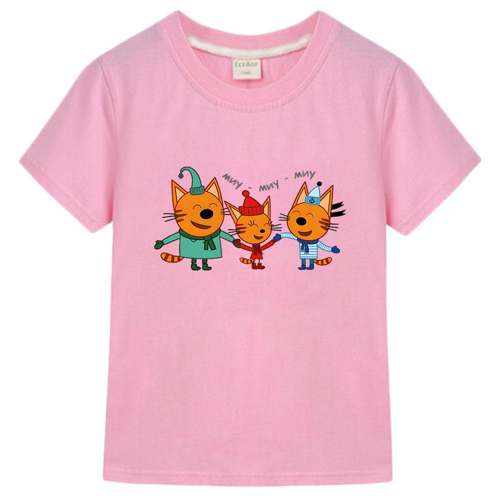 Kid-e-cats Print T Shirt Cartoon Kids T-Shirts Three Kitten Russian Funny Clothing Summer Children Tops Girls Boys Clothes