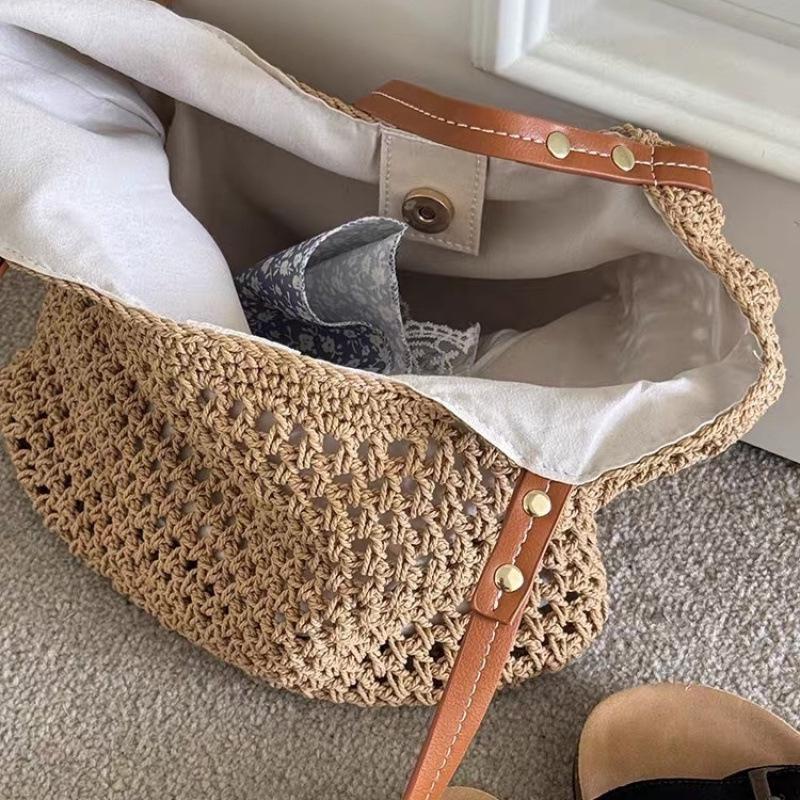 Mesh Weave Large Capacity Single Shoulder Bag for Beach and Travel 2025 Versatile Underarm Commute Bag