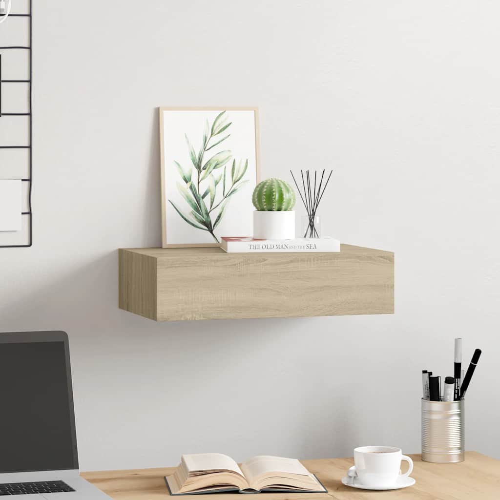 Vidaxl Półka Ścienna Z Szufladą, Kolor Dębu, 40 X 23,5 X 10 Cm, Mdf