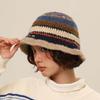 Anti-cold Knitted Bucket Hat Warm Woven Basin Cap Seaside Beach Cap Striped Fisherman Hat  Vacation