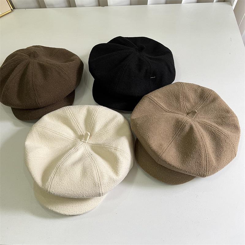 

Retro star anise beret autumn and winter solid color versatile art painter temperament showing face small woolen newsboy hat M（56-58cm） темно-коричневого кольору