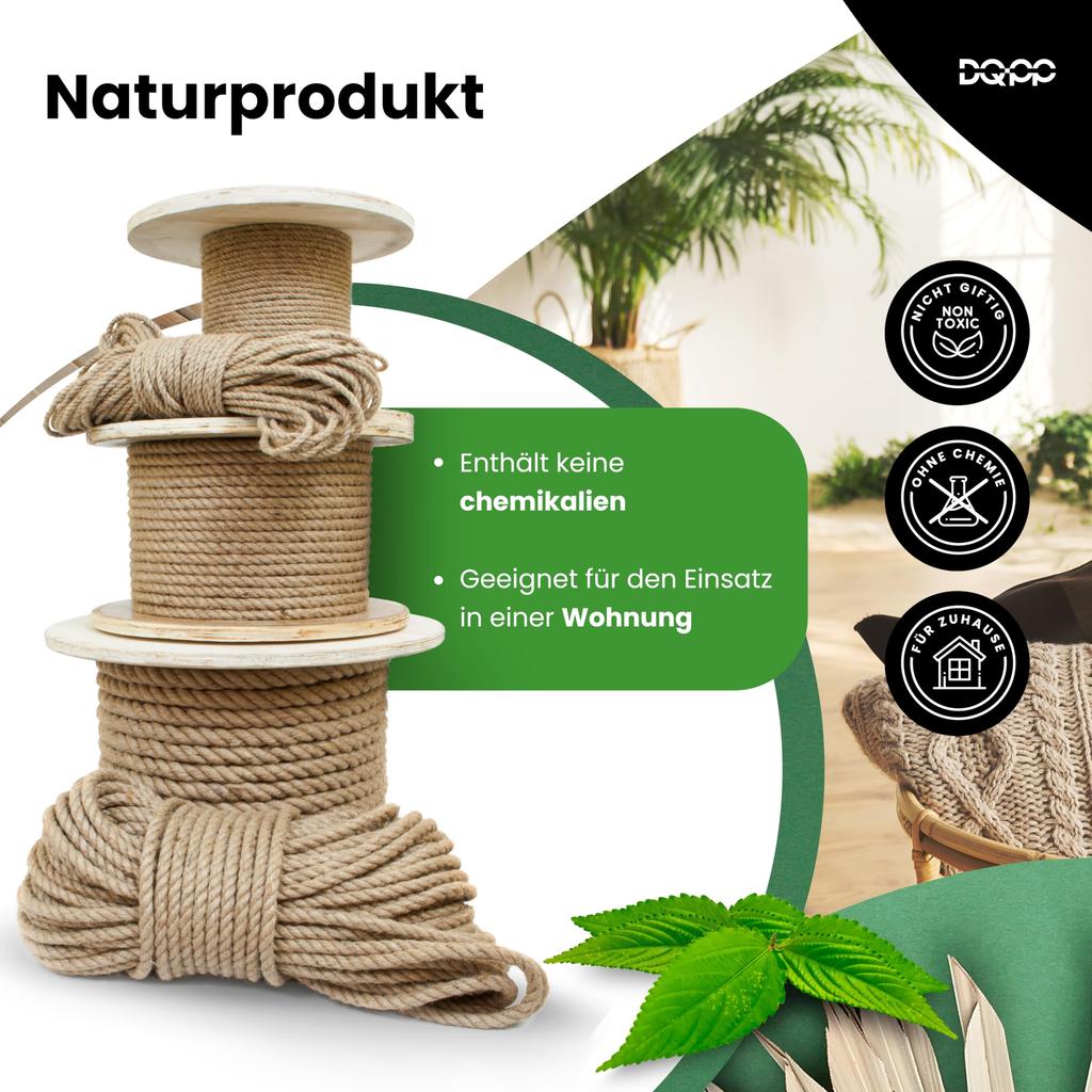 10m JUTESEIL 46mm Naturfasern Absperrseil Jute gedreht Hanf Tauziehen Handlauf