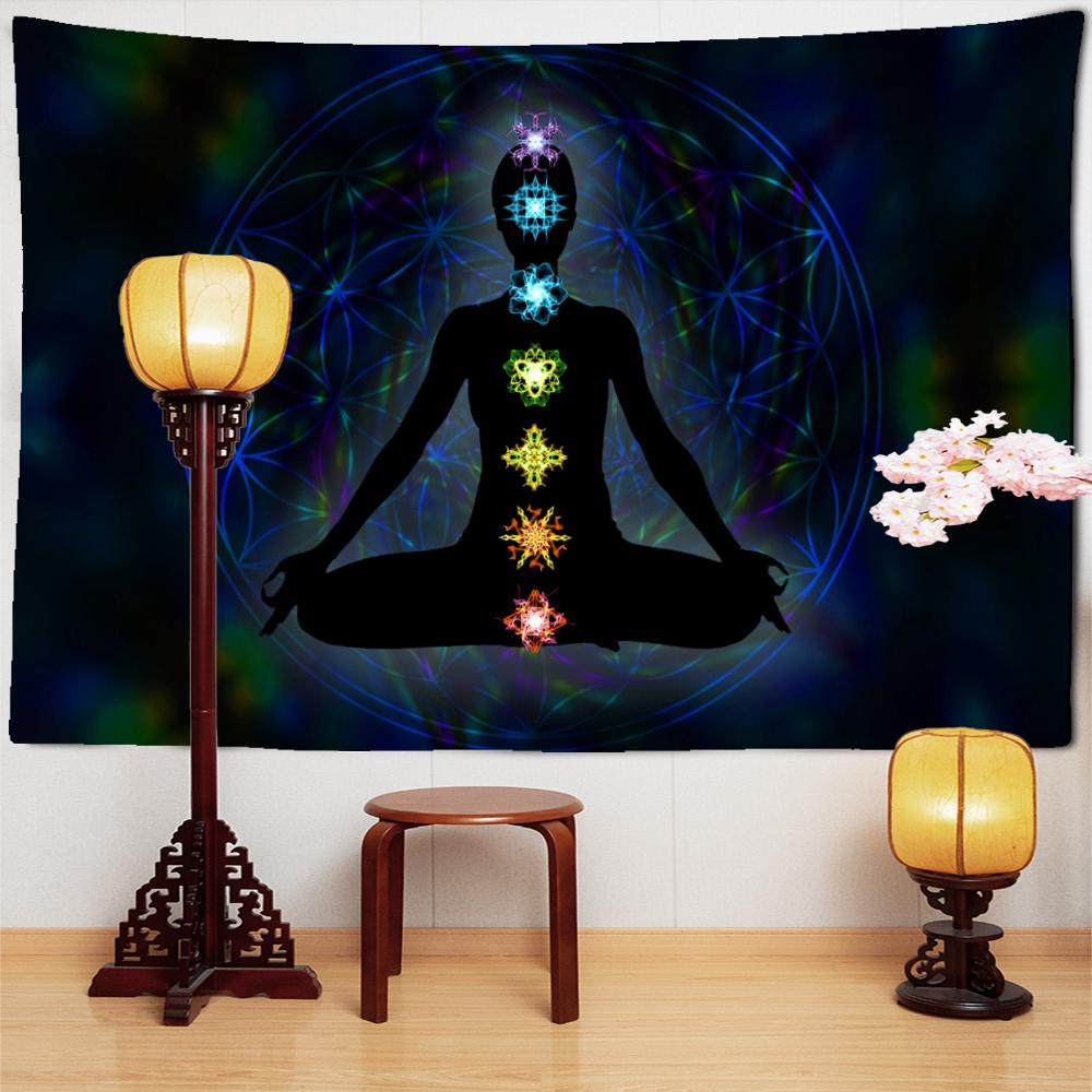 

Индийская статуя Будды, медитация, 7 чакр, гобелен, настенный гобелен с мандалой, настенная ткань, психоделический ковер для йоги, декор в стиле бохо 230x150cm