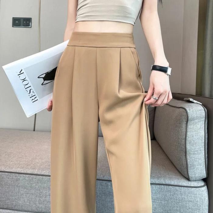 

Women s High Waist Solid Color Loose Drapey Straight Leg Pants – Slimming Flaw-Concealing Summer Fashion XL хакі