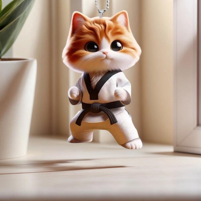 Textured Martial Arts Stylish Acrylic Automotive Decoration Cute Animal Keychain For Rear View Mirror Home Vehicle Use