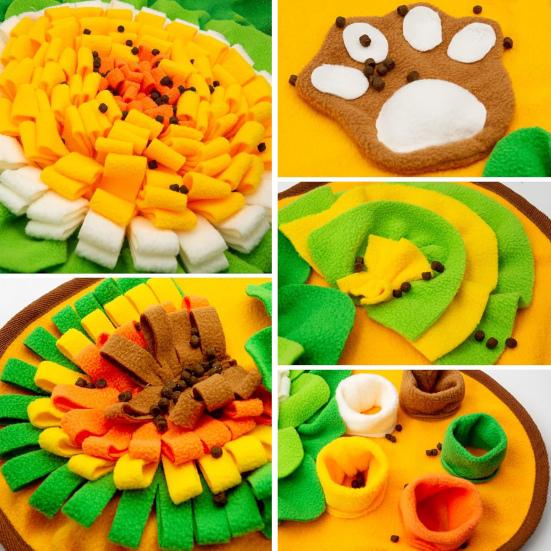 Pet Slow Food Mat Bone Shaped Scent Training Pad Flannel Snuffle Mat with Squeakers Non-Slip Base Stress Relief Dog Toy