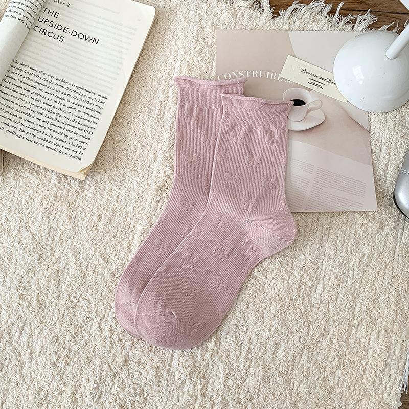 

Женские весенне-осенние милые стерео носки-трубы с темным зерном, бантиком и волнистым краем 1 pair розовый