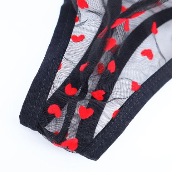 Men Thong Low Waist Perspective Design Breathable Panties Heart Pattern Briefs Mesh Romantic Valentine Day Briefs