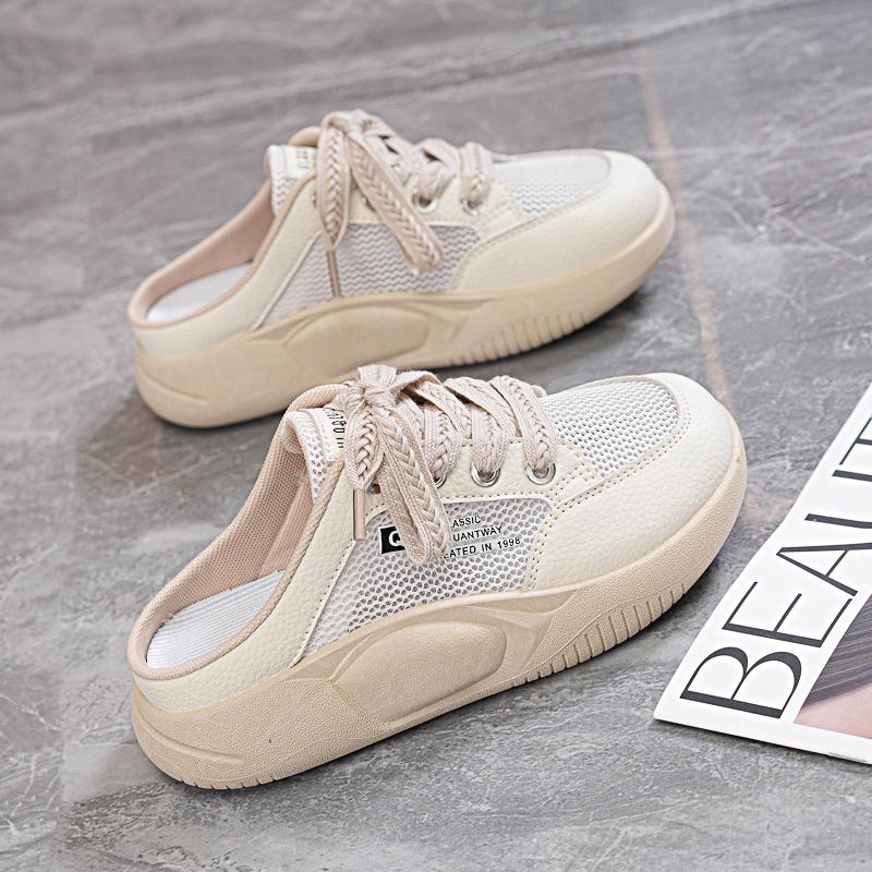 CRLAYDK 2024 Women's Fashion Mesh Breathable Slip On Shoes Backless Summer Casual Loafers Slides Platform Walking Sneakers