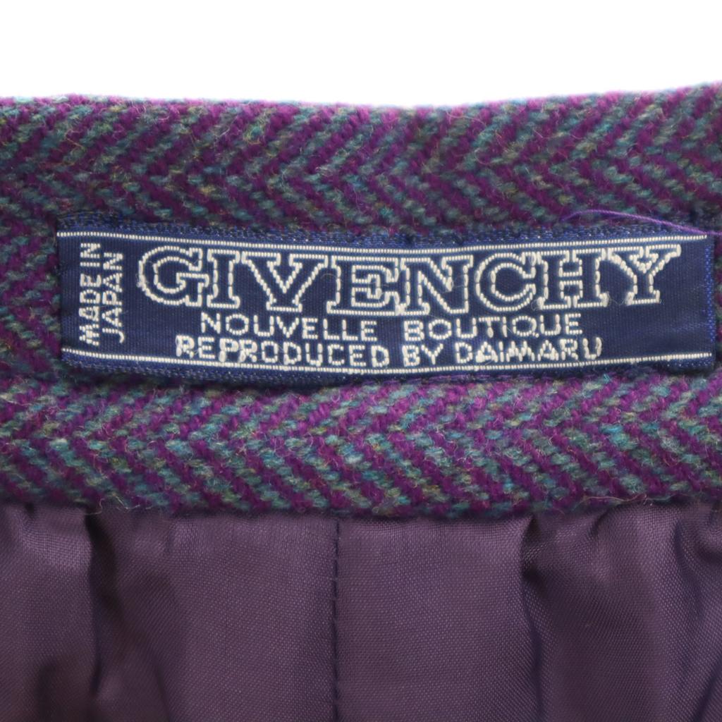 Givenchy 90s Made In Japan Wool Old Herringbone Knee Length Skirt 12 Women Used