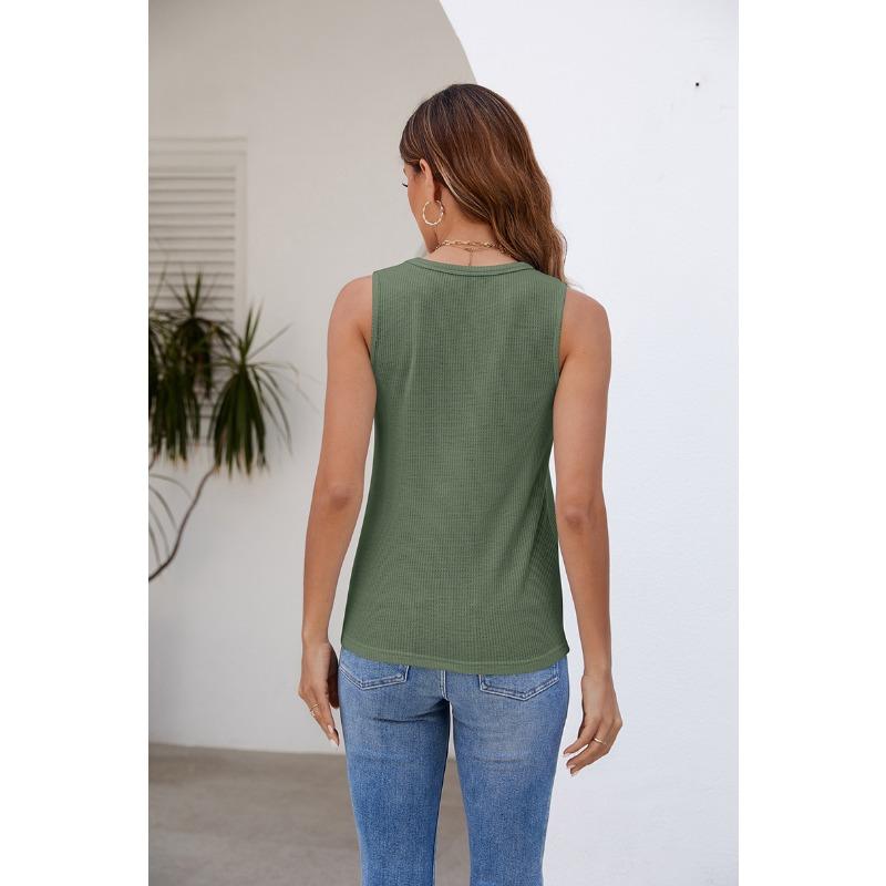 Sommer Damen Weste Rundhals Weiche Waffelstrickweste Lockeres Tanktop