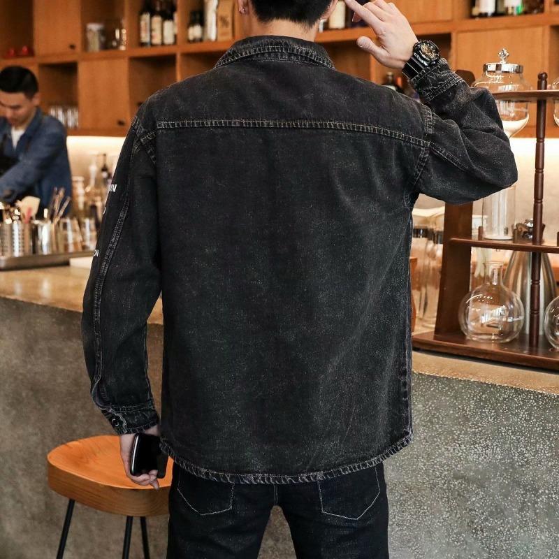 Men's Letter Print Washed Denim Shirt Jacket