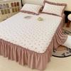 3pcs Bedding Simple Flower Bed Skirt With Pillowcases Wedding Bedspread Bed Sheet Mattress Cover Full Twin Queen King Bedsheets