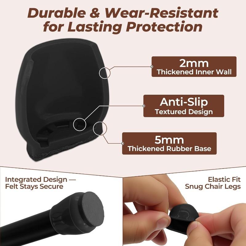 24pcs Chair Leg Floor Protectors Small Round Diameter 15–20mm Thick Felt Pads with Reinforced Base Anti-slip Scratch Black