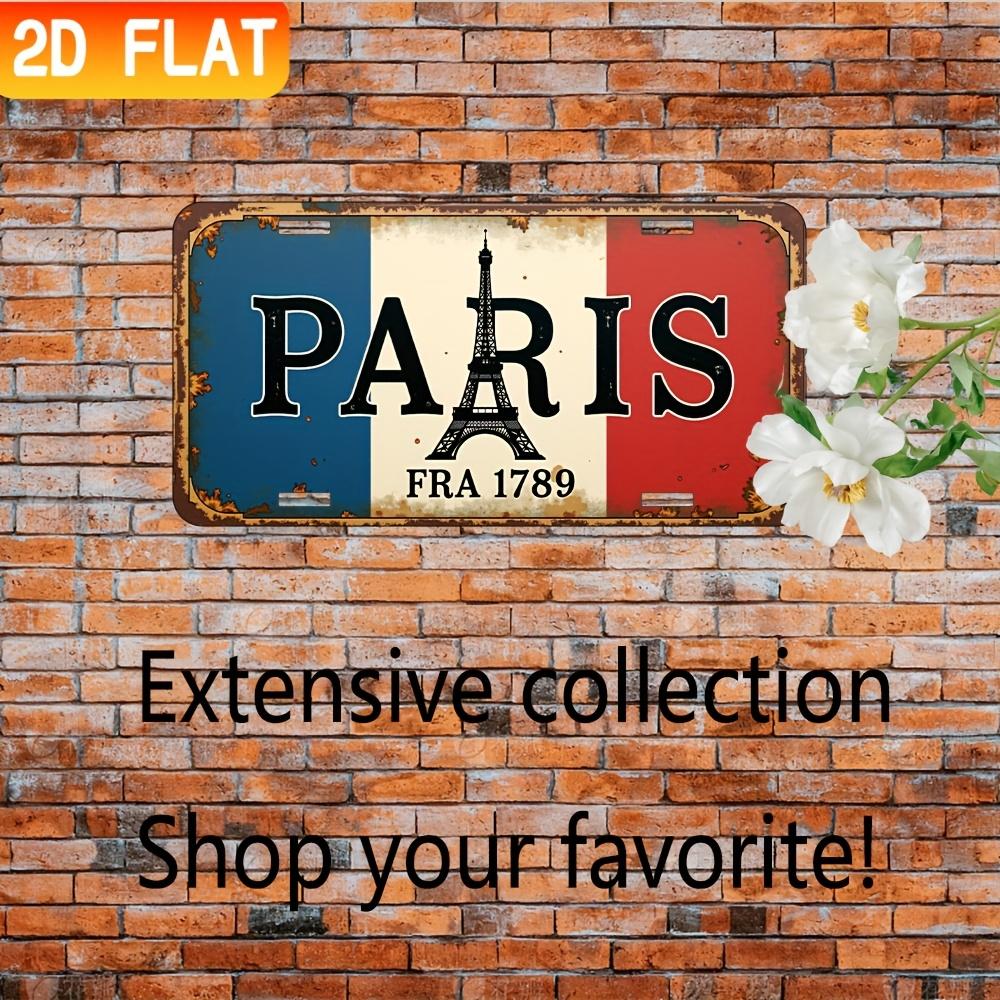 Hisun Blechschild HD Aluminium Metallschild Paris Frankreich Flagge Vintage Kennzeichenstil Wanddeko Retro Eiffelturm FRA Design Blechposter