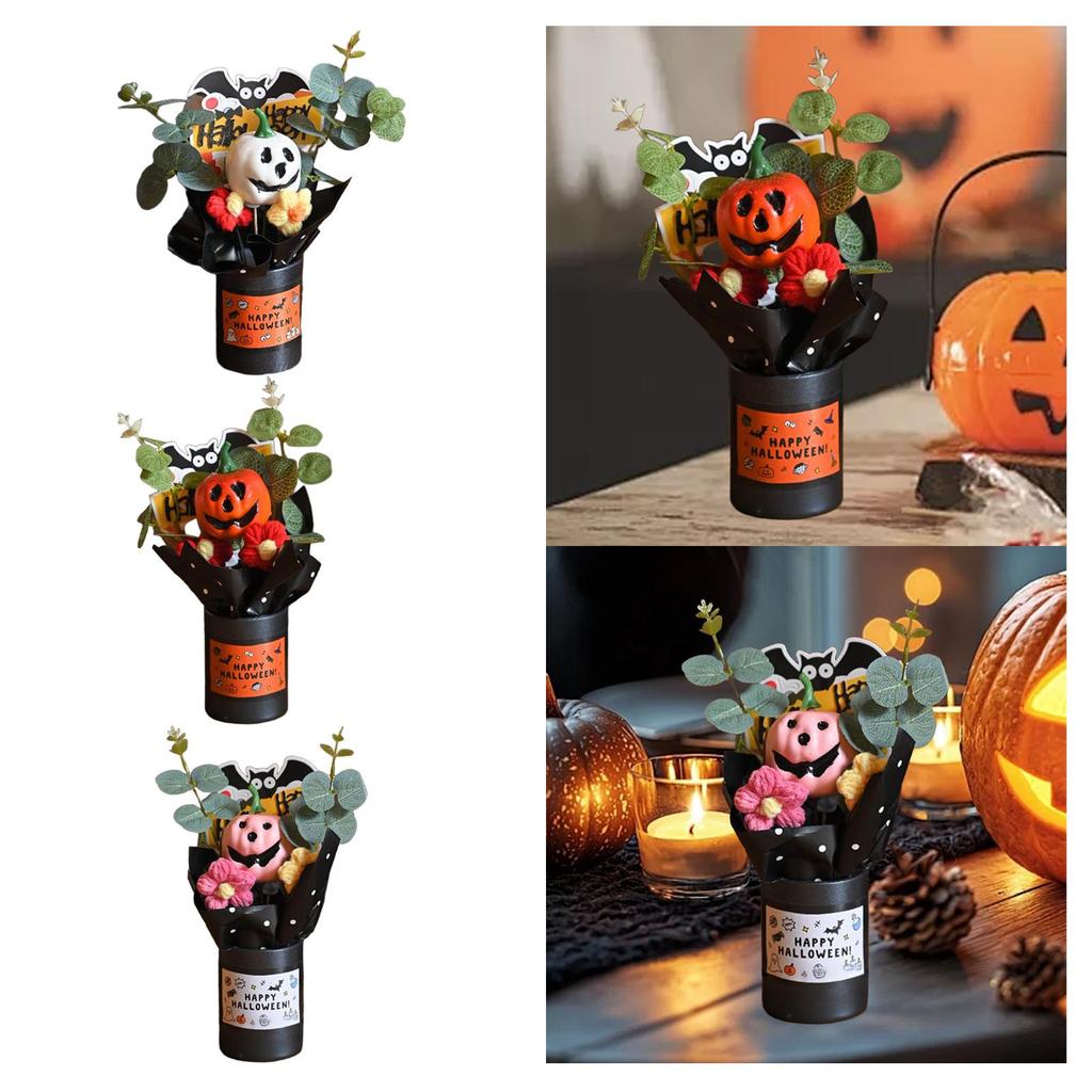 Exquisite Plastic Pumpkin Bouquet Creative Ghost Ornament Artificial Flower Table Centerpiece for Halloween Festive Decorations