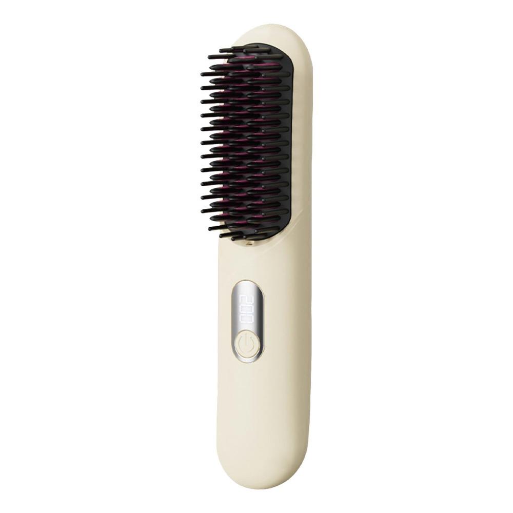 Portable Wireless Hair Straightener Type-C Rechargeable Straight Hair Comb 4 Temp Settings LCD Display Straightening Comb
