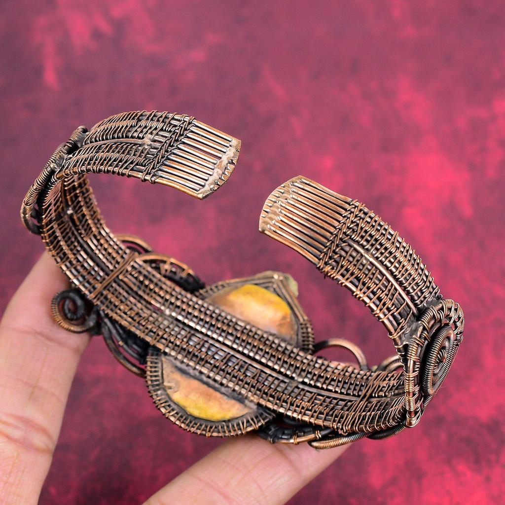 Labradorite gemstone bangle copper wire wrapped cuff bracelet adjustable bangle copper jewelry gifts for him handmade bracelet flower bangle