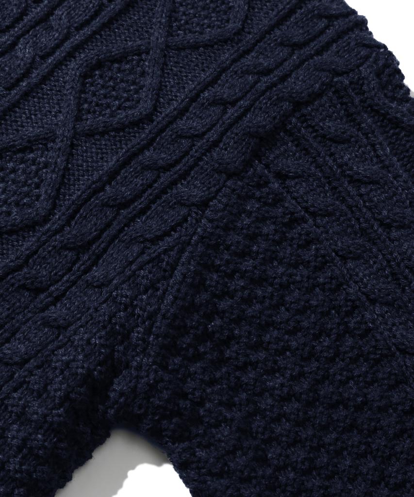 TRILLION Washable Aran Cable Hooded Zip-Up Knit (Current Navy)